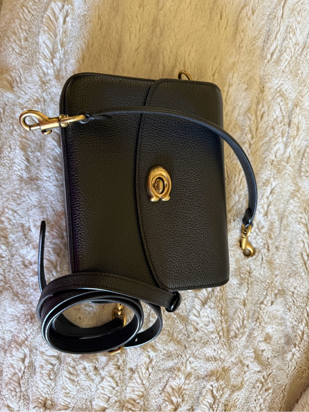 Classic Black Leather Crossbody Bag with Gold Hardware